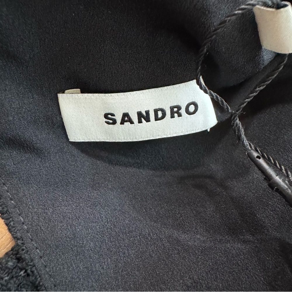 Sandro Paris Black Tweed Dress Gold Buttons Cap Sleeve Size 34/ US 2 NWT - Picture 6 of 16